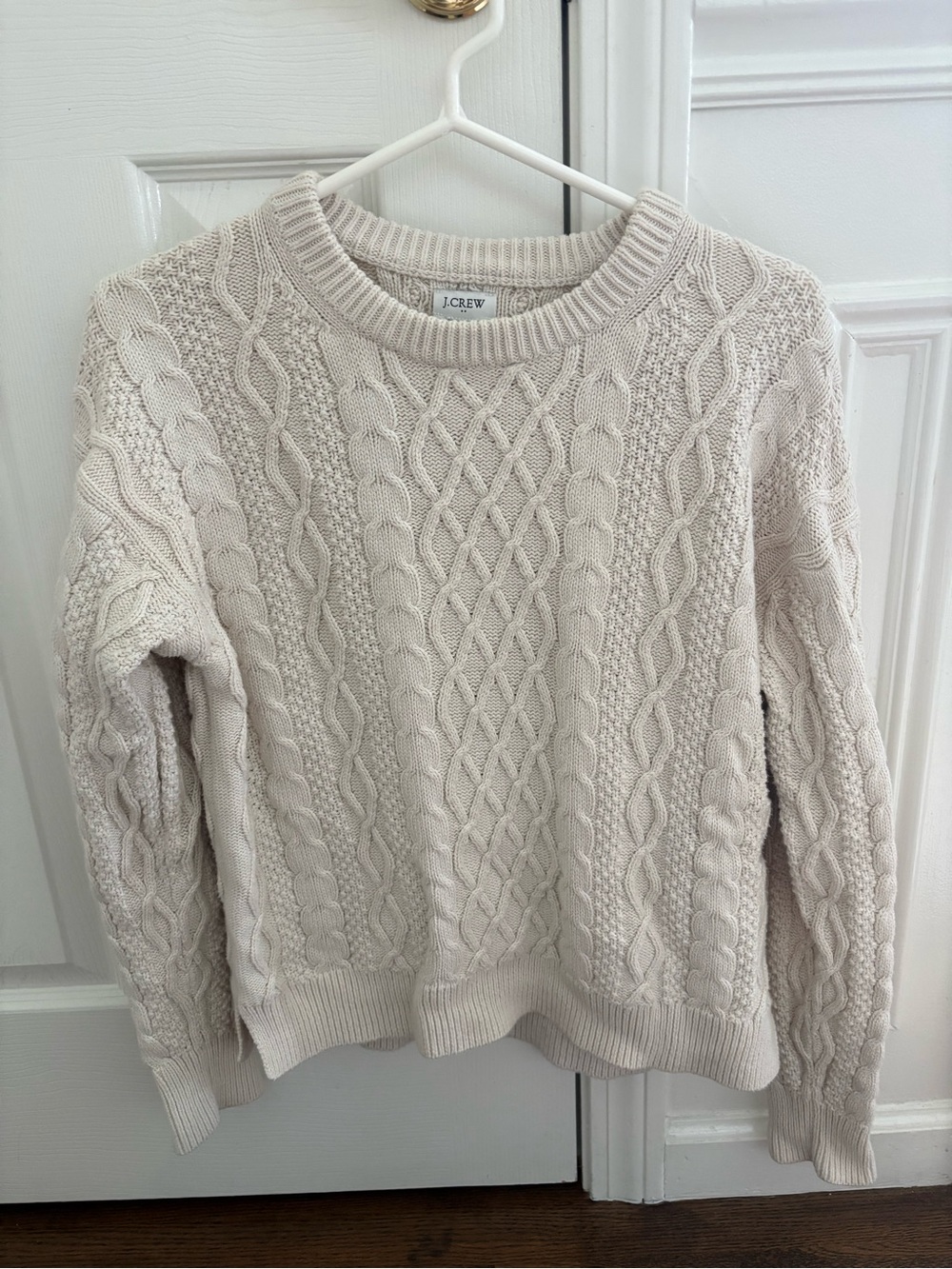 J. Crew Cream Cable Knit Crewneck Sweater